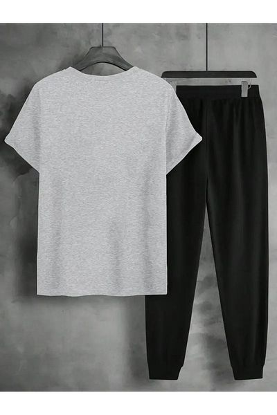 PAVRO Men's Black Line Hardcore Paris Printed Oversize Tracksuit Set
