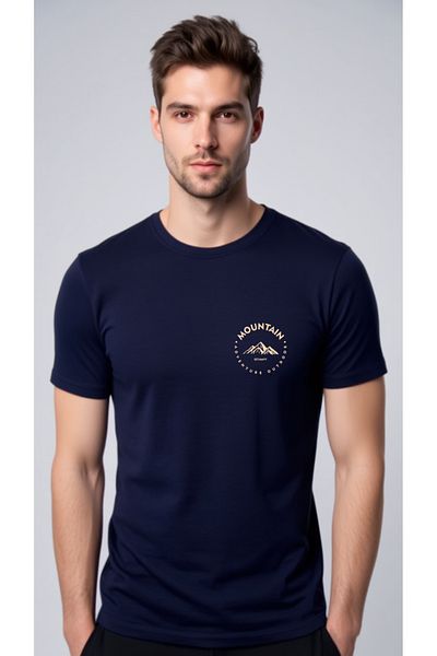 Let's Wear Ανδρικό μπλουζάκι Mountain από 100% οργανικό βαμβάκι Basic πλεκτό Navy Blue