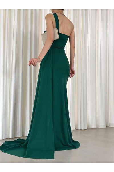 Modafeminen Βραδινό φόρεμα Diva Tailed Slit Emerald 582475