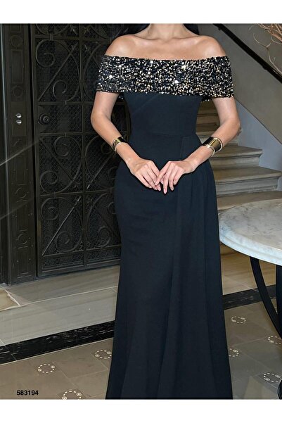 Modafeminen Scuba Krep Elbise Siyah 583194