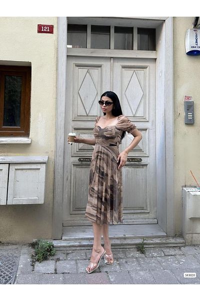 Modafeminen Φόρεμα με σχέδιο από τούλι 583020 Καφέ