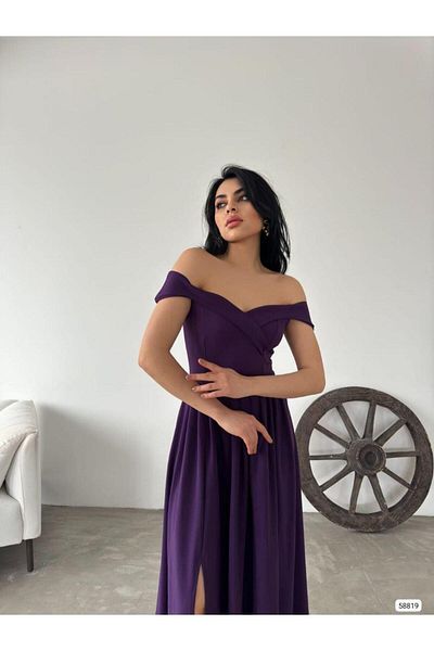 Modafeminen Βραδινό φόρεμα με λαιμόκοψη καγιάκ μακρύ φόρεμα 58819 μωβ
