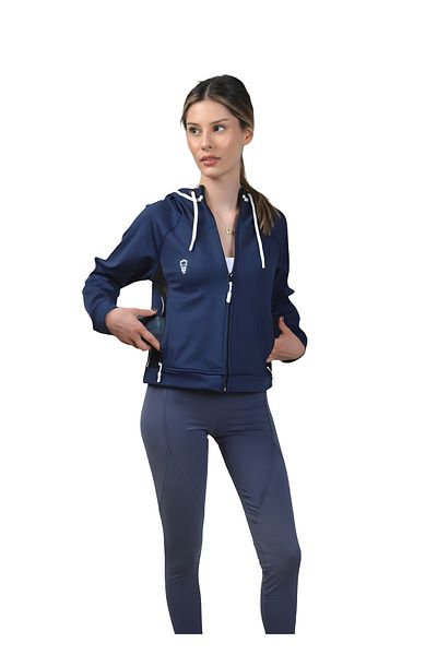 Lioness Activewear Navy Blue Women's Crop Sweatshirt Zip Back Low-Cut Hooded Sweatshirt