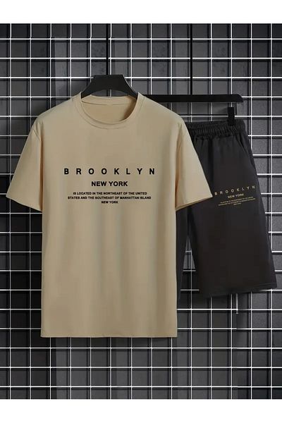 NEW TRENDY COLLECTİON Men's Casual Printed T-Shirt and Shorts Set