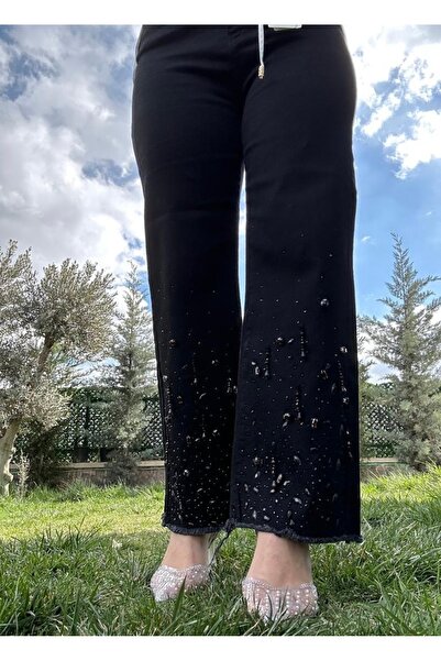 my312 بنطال جينز مطرز بالأحجار مع تفاصيل الساق