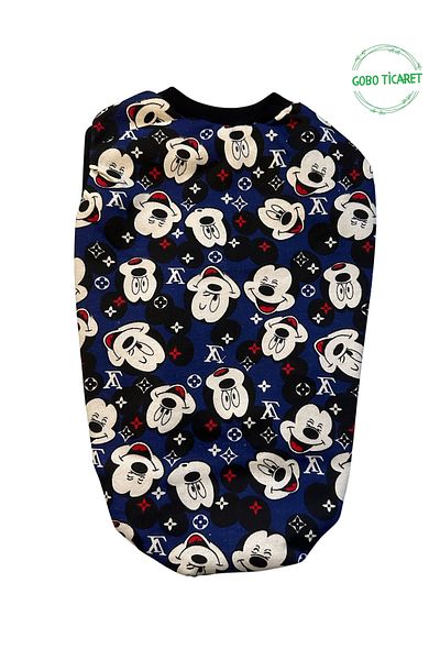 Goboticaret Blue Mouse Patterned Cat Dog Clothing Dress with Black Sleeves