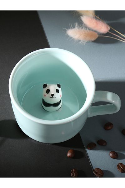 MUKKO HOME Porcelain Mug with 3D Cute Panda Figure 230 ml Mint Color Coffee Tea Cup
