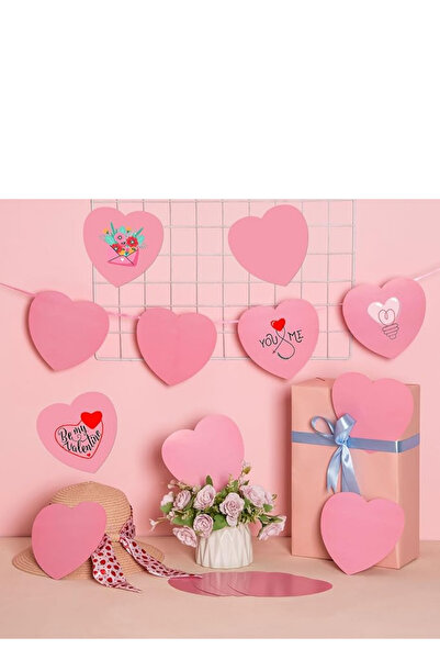 Dekals 20 Adet Pembe Renk Kalp Şekilli Tebrik Kartı Delikli kağıt Etiket Ürün...