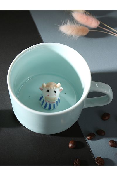MUKKO HOME Porcelain Mug with 3D Cute Panda Figure 230 ml Mint Color Coffee Tea Cup