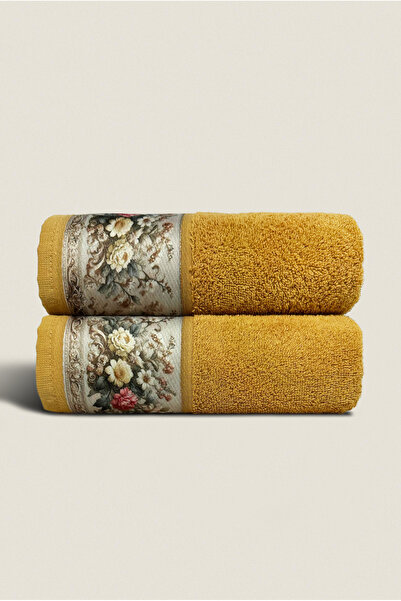 Ellaline Fiore Set of 2 Floral Patterned Towels 100% Cotton Certified Kitchen and Bed Towels 50X90Cm