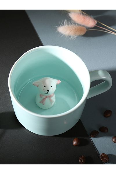 MUKKO HOME Porcelain Mug with 3D Cute Animal Figure 230 ml Mint Color Coffee Tea Cup