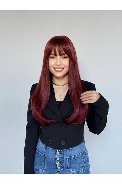 Fenomen Peruk En Ler Red Straight Human Hair Texture Wig