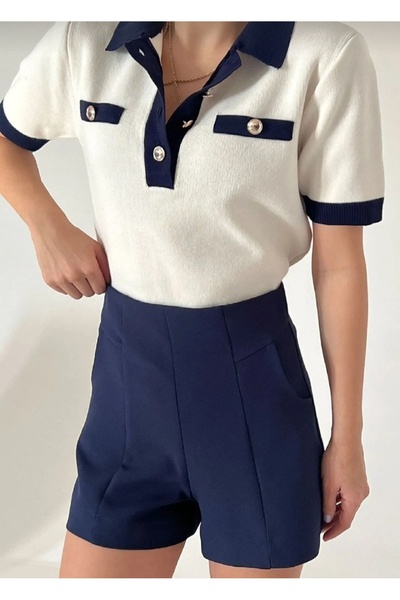 K-ODEA BUTİK Women's Short Sleeve Seasonal Polo Neck Front Button Knitwear