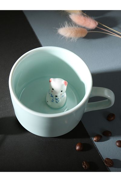 MUKKO HOME Porcelain Mug with 3D Cute Animal Figure 230 ml Mint Color Coffee Tea Cup