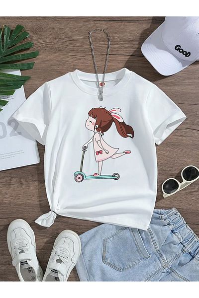 Eysaah Tricou premium cu guler de bicicletă cu imprimeu pentru fete drăguțe pentru copii