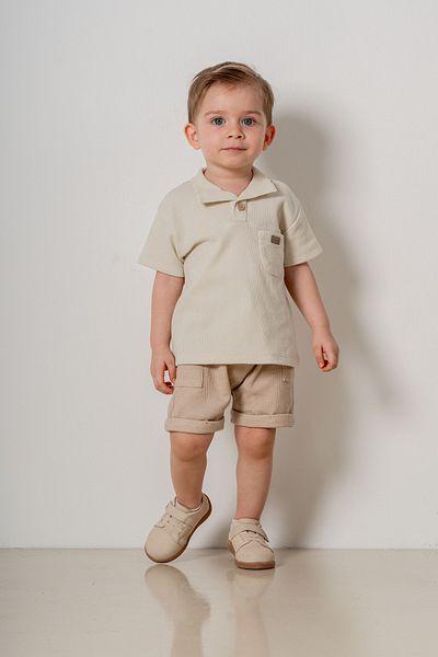 bombe Baby Kids Beige Cotton Shorts 2-Piece Comfortable Set Trend Fashion Bottom Top Set