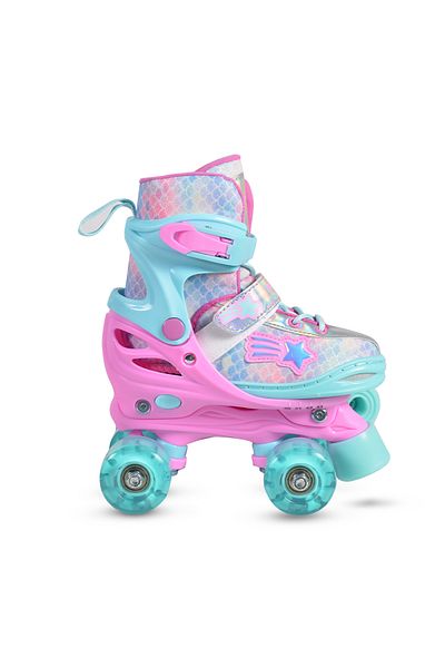 OEM Patine cu Rotile fetite Byox Ariel Roz Albastru, Marimi Reglabile 30-33, Roti cu LED