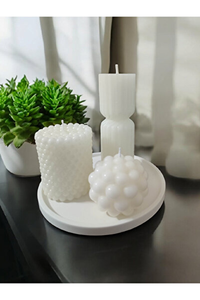 MECora Design Dekoratif Şekilli Beyaz Mum Seti Modern ve Şık El Yapımı Mumlar