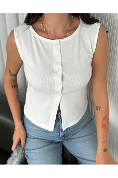 Diviny Γυναικείο λευκό γιλέκο με κορδόνια χωρίς μανίκια