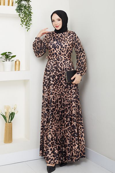 Pamuk Butik Γυναικείο εμπριμέ φόρεμα με πλισέ με ζώνη