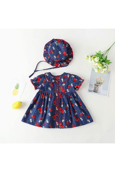 nannie Rochiță albastră pentru fetiță cu pălărie albă - 2-3 ani