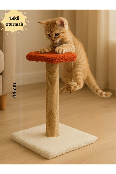 Komano Pontika Single Cat Scratching Post 44 cm |   Cat Scratching Post with Seat and Pompom Colors Loved