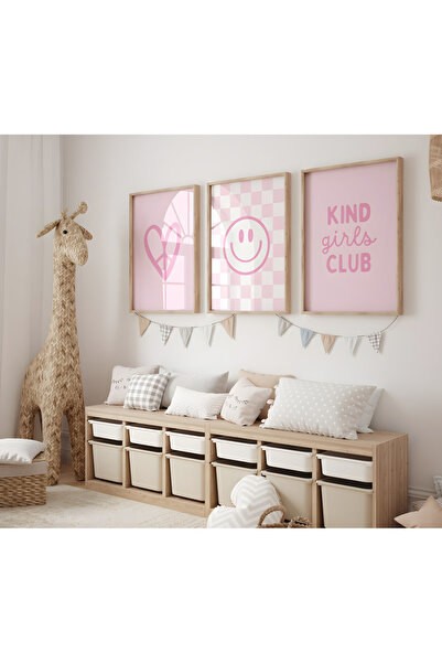 Home 3 Adet Pembe Pozitif enerji Tablo Seti , Kız Çocuk Odası Dekoru, Çocuk O...