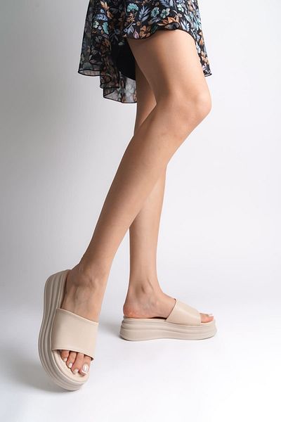 Joy Ayakkabı Alice Flat Heeled Thick and Orthopedic Sole Women's Slippers Kt - Cream