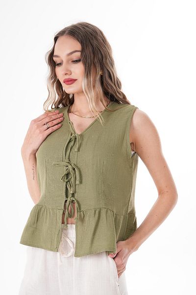 soi fashion Μπλούζα μουσελίνας με λεπτομέρεια με δαντέλα στο μπροστινό μέρος Χακί