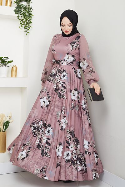 Pamuk Butik Γυναικείο εμπριμέ φόρεμα με πλισέ με ζώνη