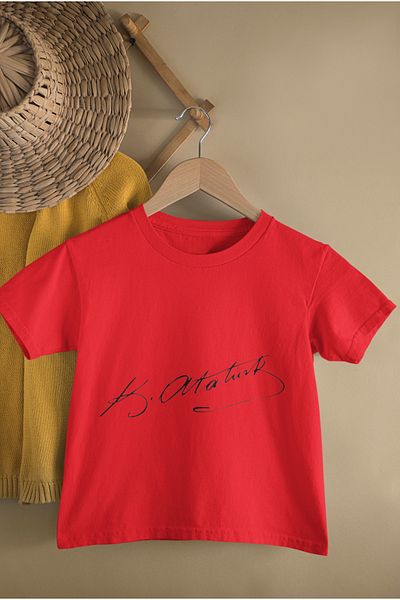MAGORS Cotton Short Sleeve with Crew Neck Kemal Ataturk Signature Printed Boy's and Girl's T-Shirt