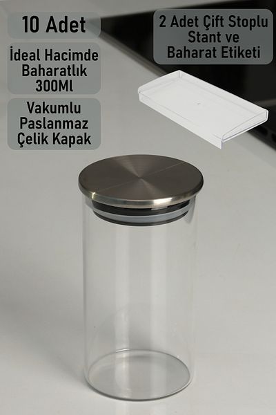 color house 10 Pcs 300ml Borosilicate Jar & 2 Pcs Double Stop Plexi Stand