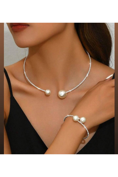 DELLS ACCESSORY Taşlı Parlayan İnci Kolye Bileklik