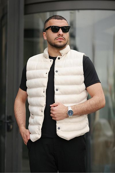 İBOSS MODA New Season Men's Snap Fastener Judge Collar Nubuck Inflatable Suede Vest