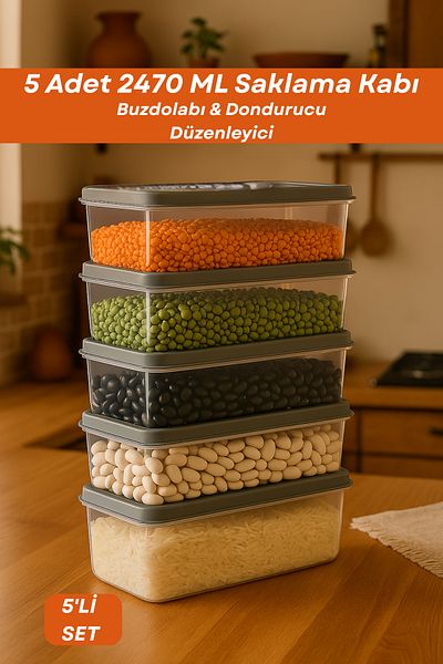 welcomein 5-Piece Refrigerator Organizer Set Organizer Storage Container Deep and Shallow Microwave Freezer Container Anthracite