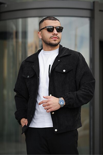 İBOSS MODA Ανδρικό μπουφάν με βελούδινη επένδυση και κουμπωτά κουμπώματα της νέας σεζόν