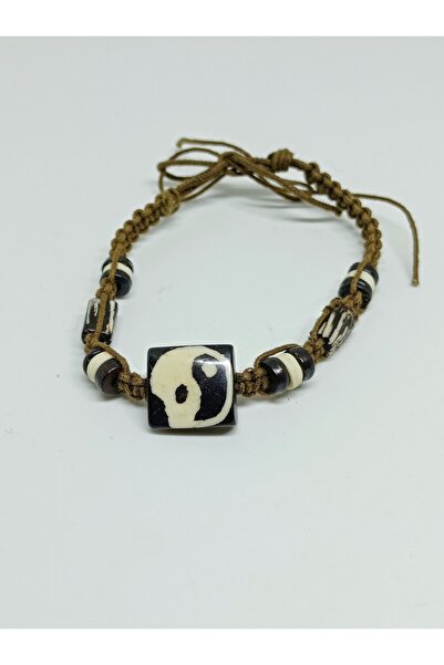 mama india alaçatı Ethnic Design Ying Yang Symbol Macrame Adjustable Bone Men...