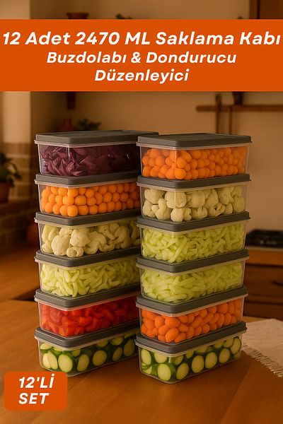 welcomein 12-Piece Refrigerator Organizer Set Organizer Storage Container Deep Freezer Microwave Freezer Anthracite