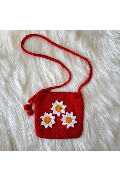 Home EL ÖRGÜSÜ AĞIZ KISMI BÜZGÜ DETAYLI KİRAZLI/PAPATYALI ÇAPRAZ ÇOCUK ÇANTASI