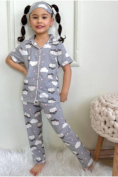 KIPIRIK BABY Girl's Buttoned Sheep Patterned Long Sleeve Pjamas Suit