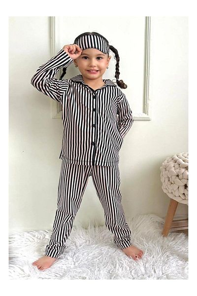KIPIRIK BABY Set de pijamale cu mânecă lungă, cu nasturi, cu dungi pentru fete