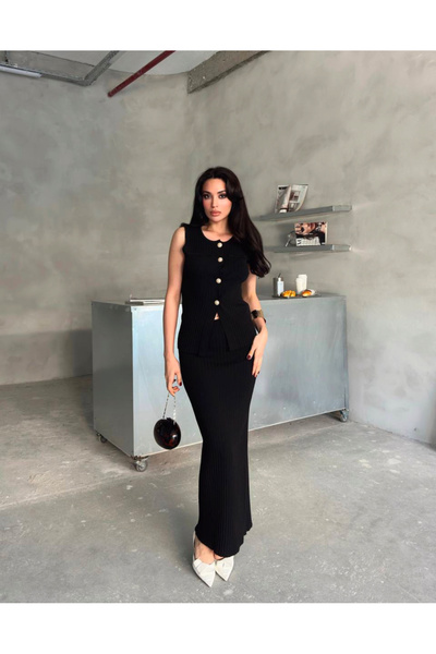 novalook مجموعة تنورة سترة بأزرار لؤلؤية ملتوية بخيط بارد