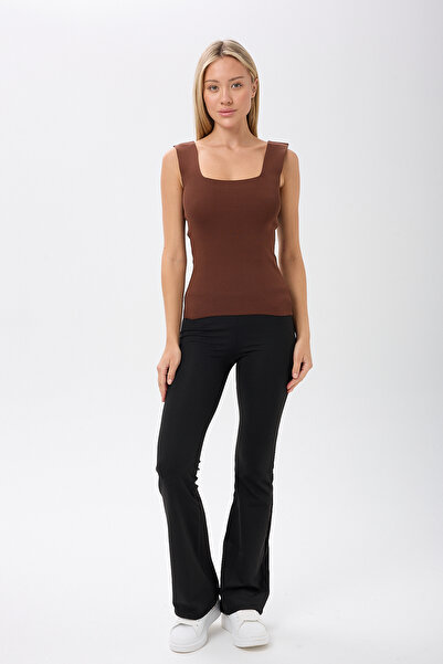 BANEGA Women's Square Neck Thick Strap Basic Fit Blouse Crop Top