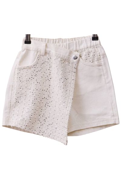 İrem Çocuk Giyim Girl's Sequined Detailed Shorts, Skirt and Vest Triple Set