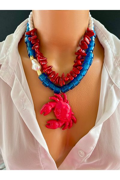 Limi Design Crab Accessories Glass Bead Multi Necklace