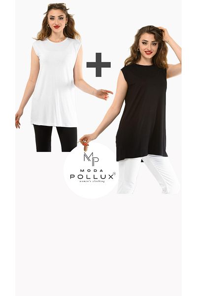Pollux Zero Sleeve Underwear Tunic 2 Pack Black and White