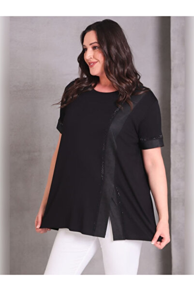 Özlemce Taşlı Yırtmaç Detaylı Bluz