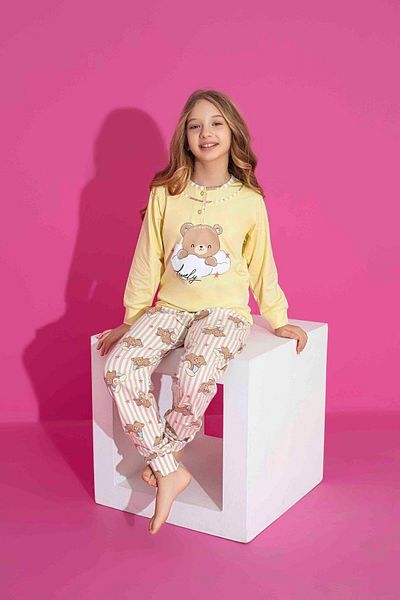 Tarık Girl's Bear Patterned Long Sleeve Pijama Set