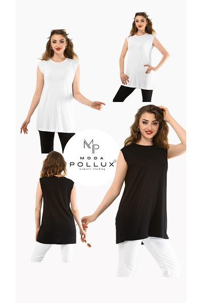 Pollux Zero Sleeve Underwear Tunic 2 Pack Black and White