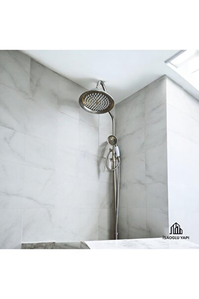 İSAOĞLU YAPI Mat Krom Duş Seti Vintage Batarya Dahil Tepe Yağmurlama Sistemi ...